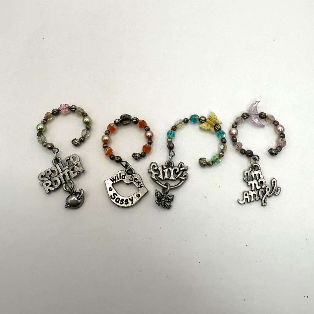 Set of 4 Beaded Wine Glass Charms Funny Sayings‎ Party Drink Markers